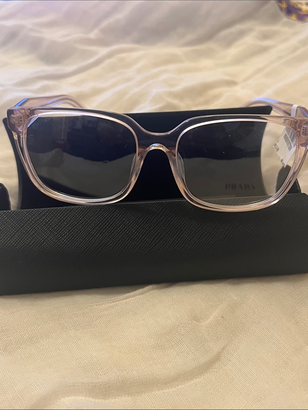 Prada Light Pink Translucent Square Sunglasses with Dark Lenses